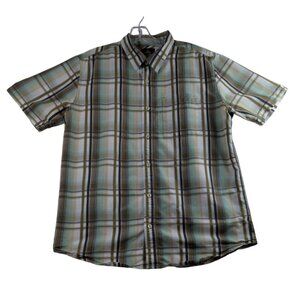 Prana Breathe Plaid Button Up Shirt Mens Medium Green Short Sleeve Casual Hiking